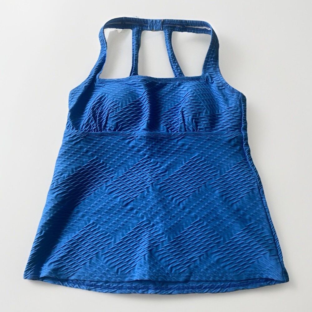 Lands End Royal Blue NTX Textured Tankini Swimsuit Top Halter Size 10 493224